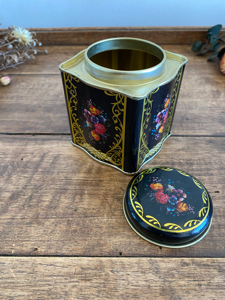 Boîte en métal craquelé motifs fleurs