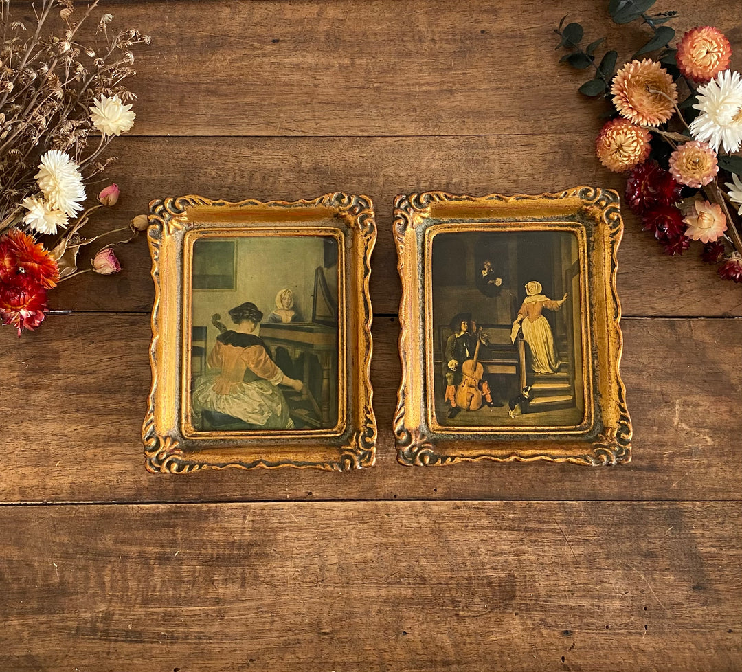 Tableaux illustrations d’époque dorés style rococo