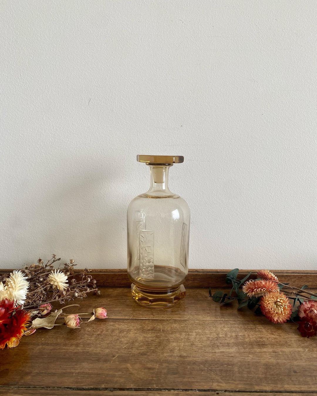 Flacon en verre couleur jaune ocre