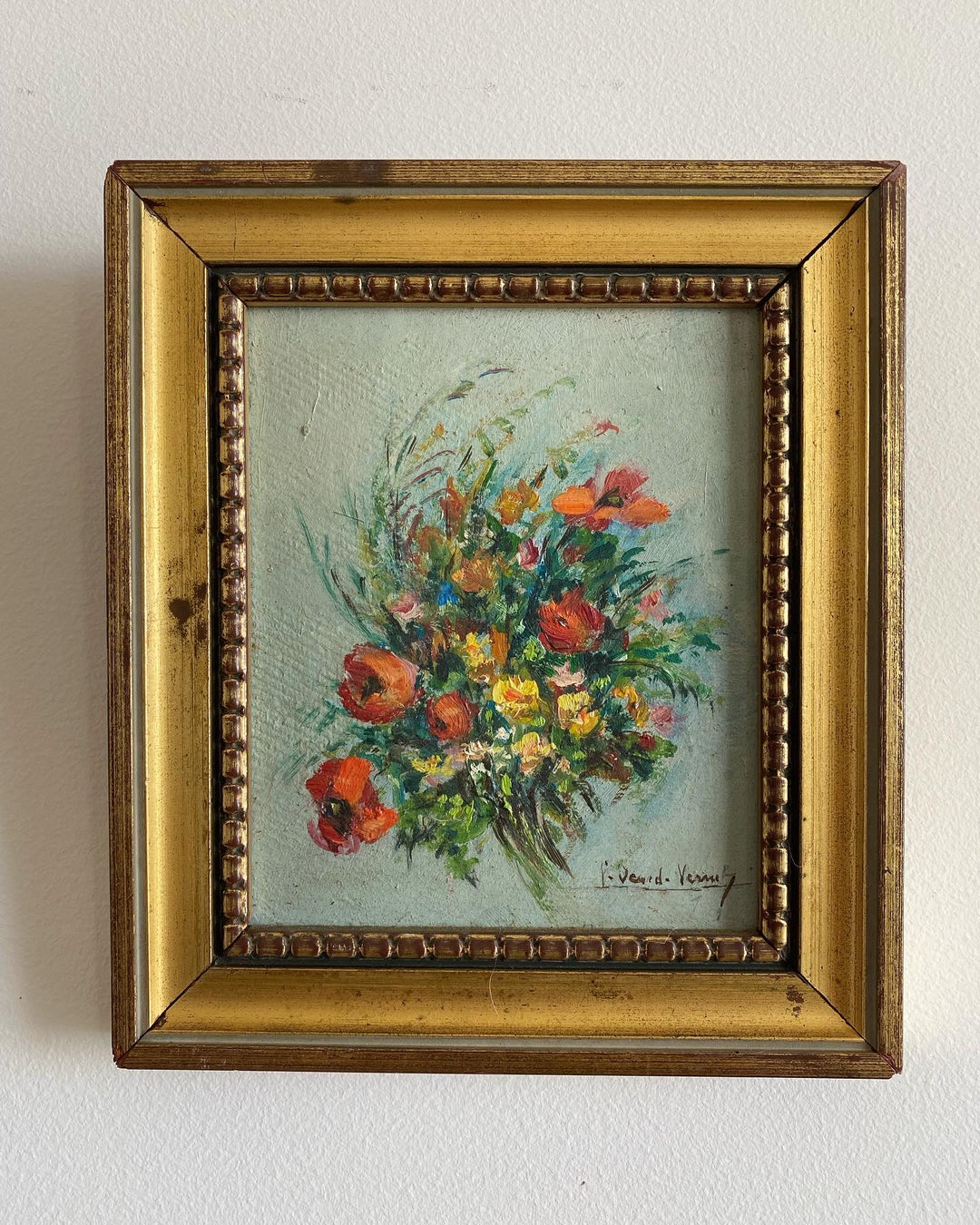 Peintures à l’huile bouquets de fleurs encadrement en bois