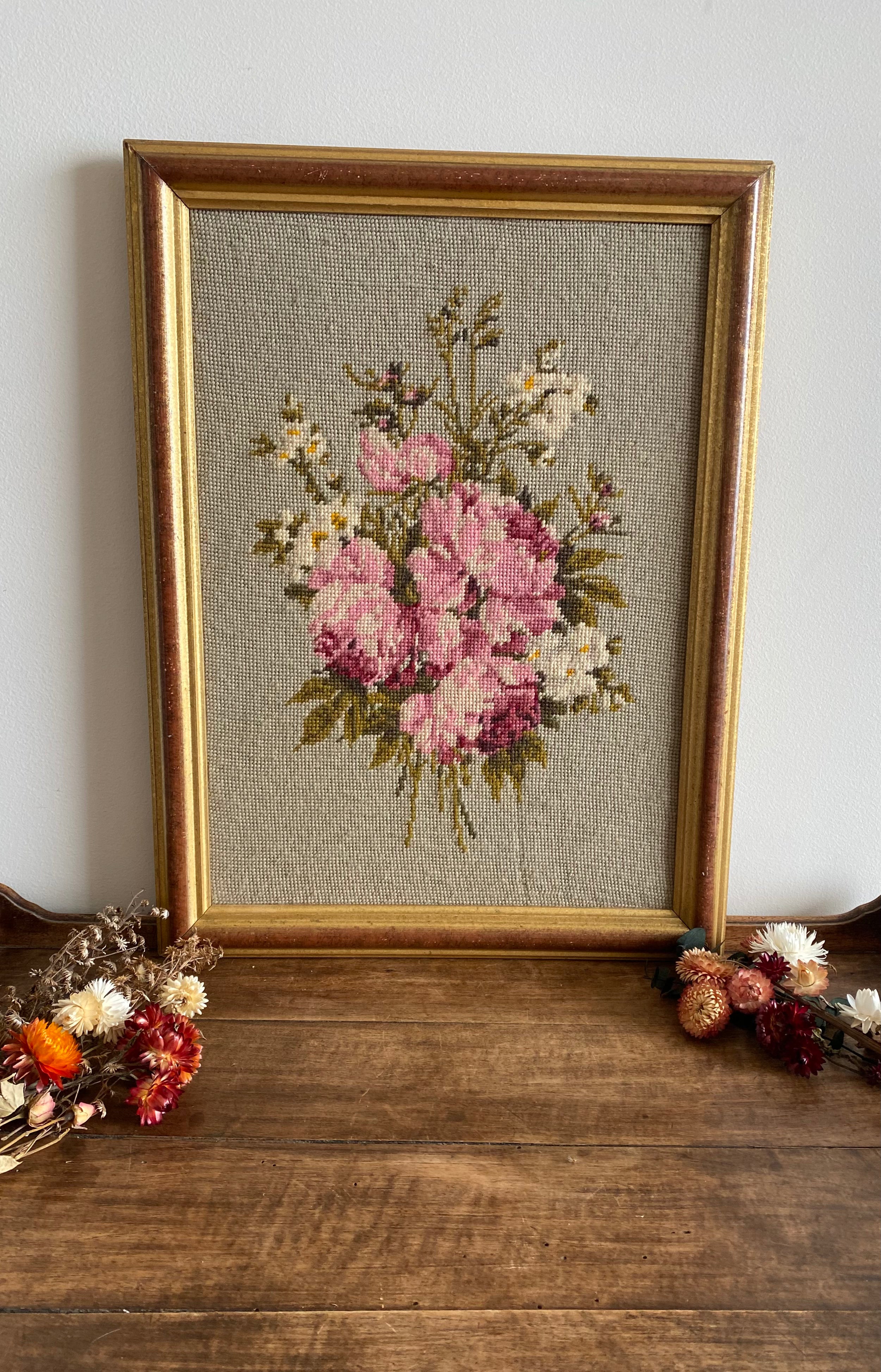 Art floral en lin vintage automne champêtre encadré en bois par KayDee Art floral en lin vintage automne champêtre encadré en bois par KayDee