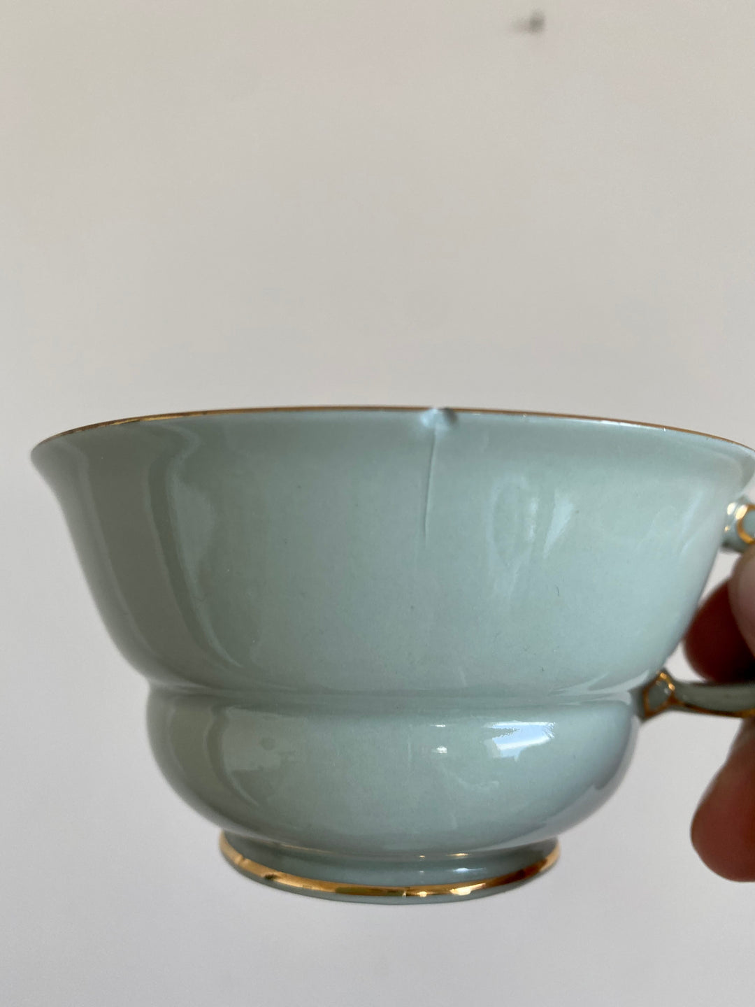 Tasses et soucoupes Pirkenhammer Czechoslovakia vert clair et or