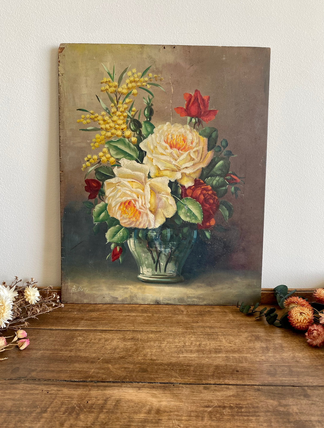 Peinture sur bois nature morte ancienne fin XIXème