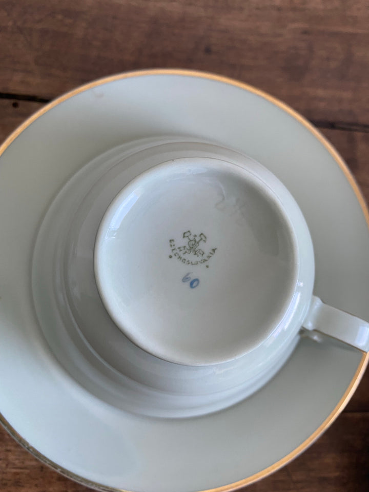Tasses et soucoupes Pirkenhammer Czechoslovakia vert clair et or