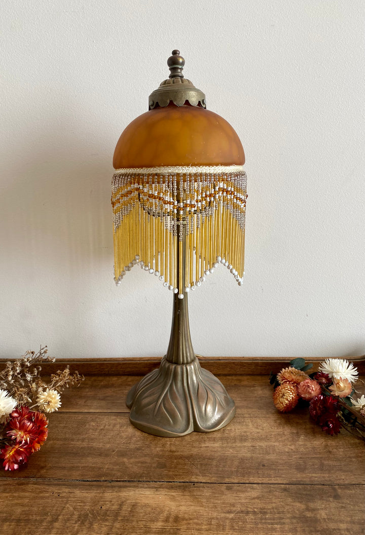 Lampe abat jour rideau style charleston verre orangé