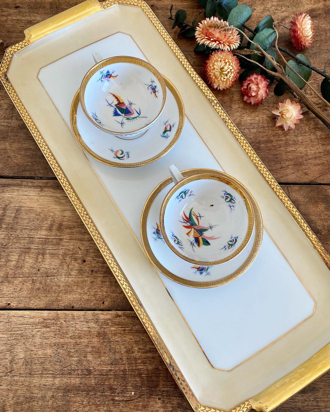 Plateau Limoges et petites tasses à café de collection