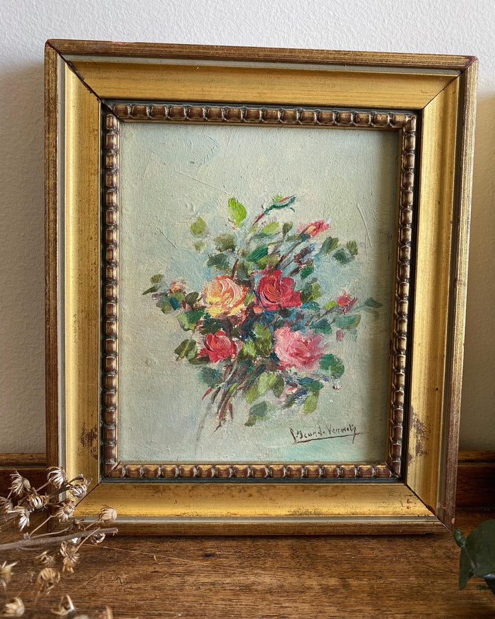 Peintures à l’huile bouquets de fleurs encadrement en bois