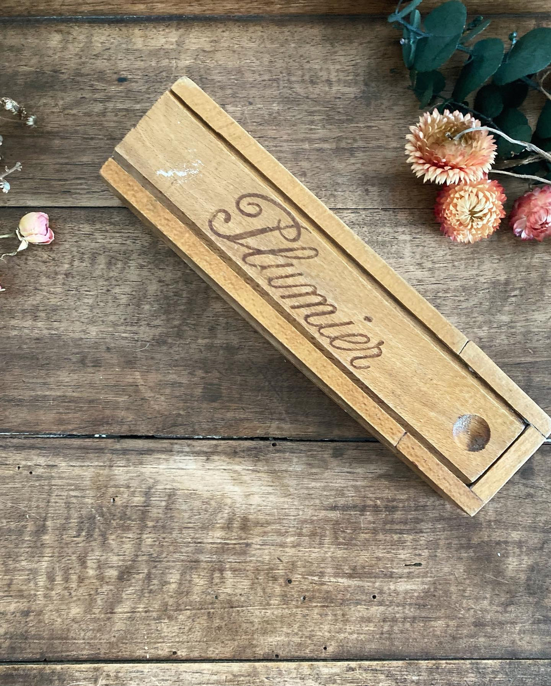 Plumier d'écolier en bois