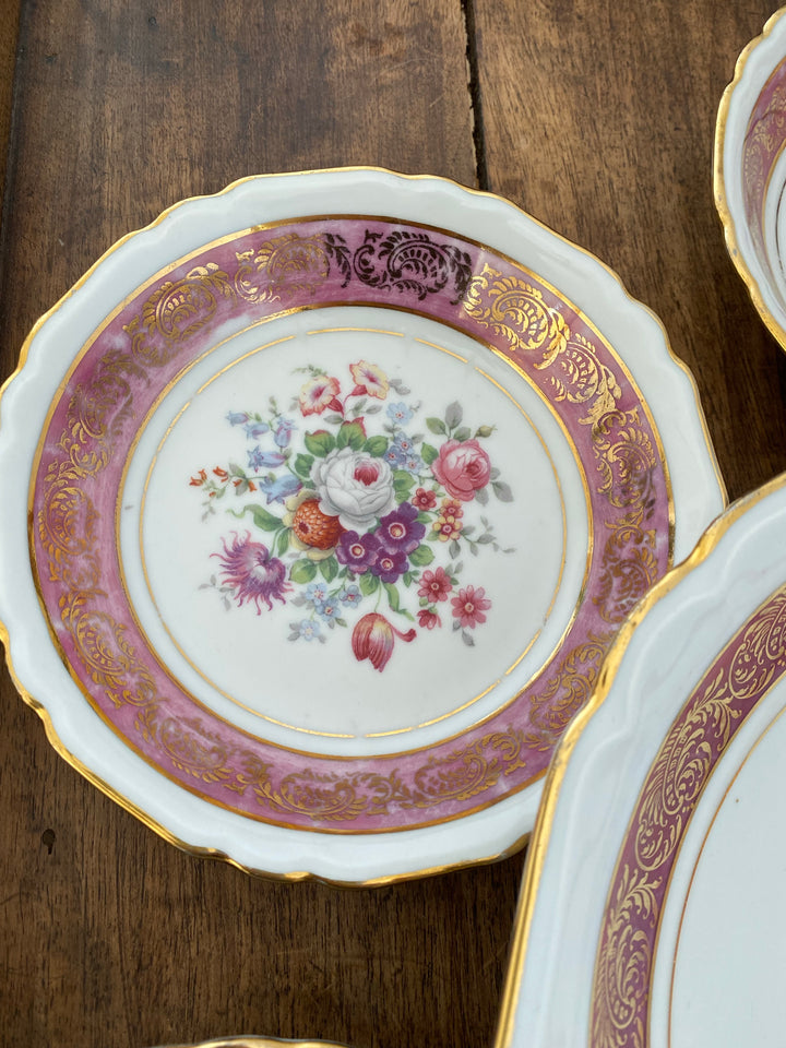 Service à dessert en porcelaine Bavaria vieux rose