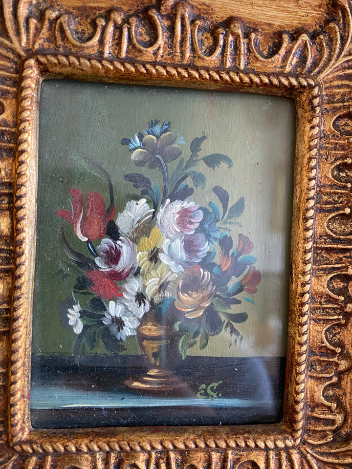 Peintures florales cadres dorés baroques