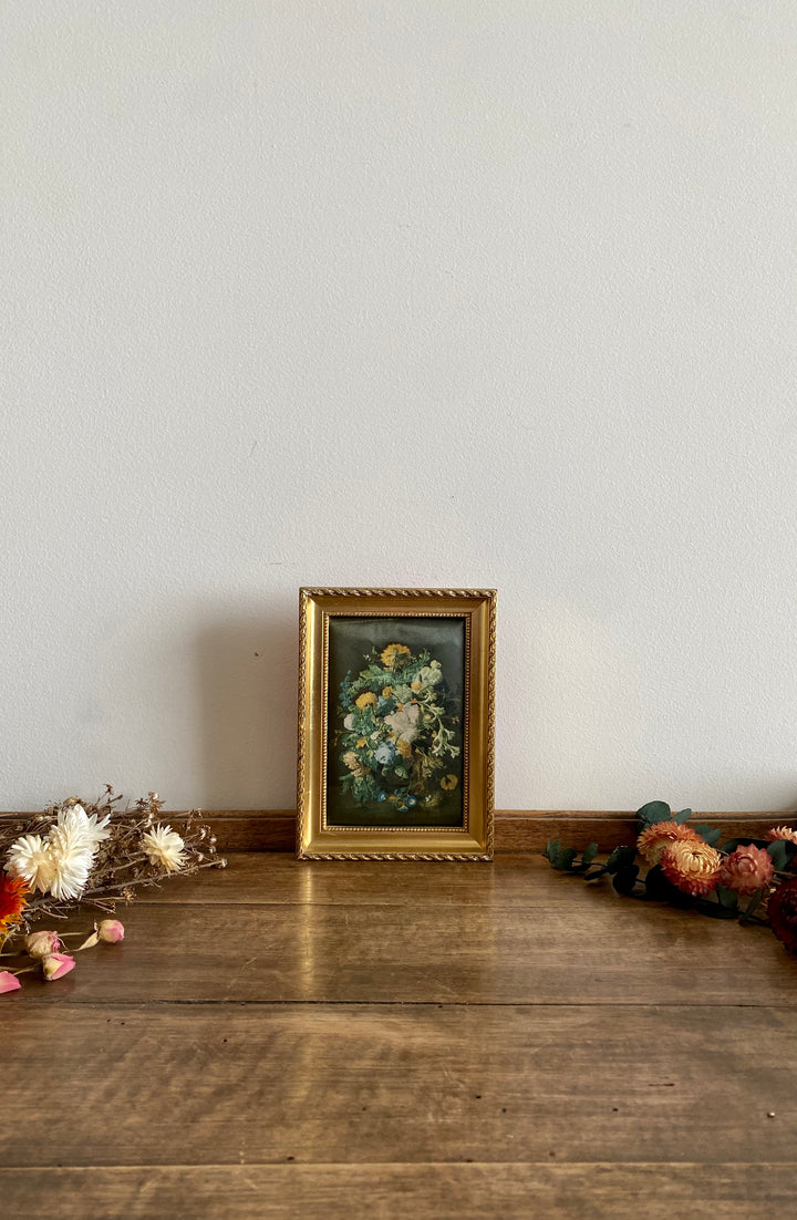 Impression sur soie dans son cadre rectangulaire doré en bois