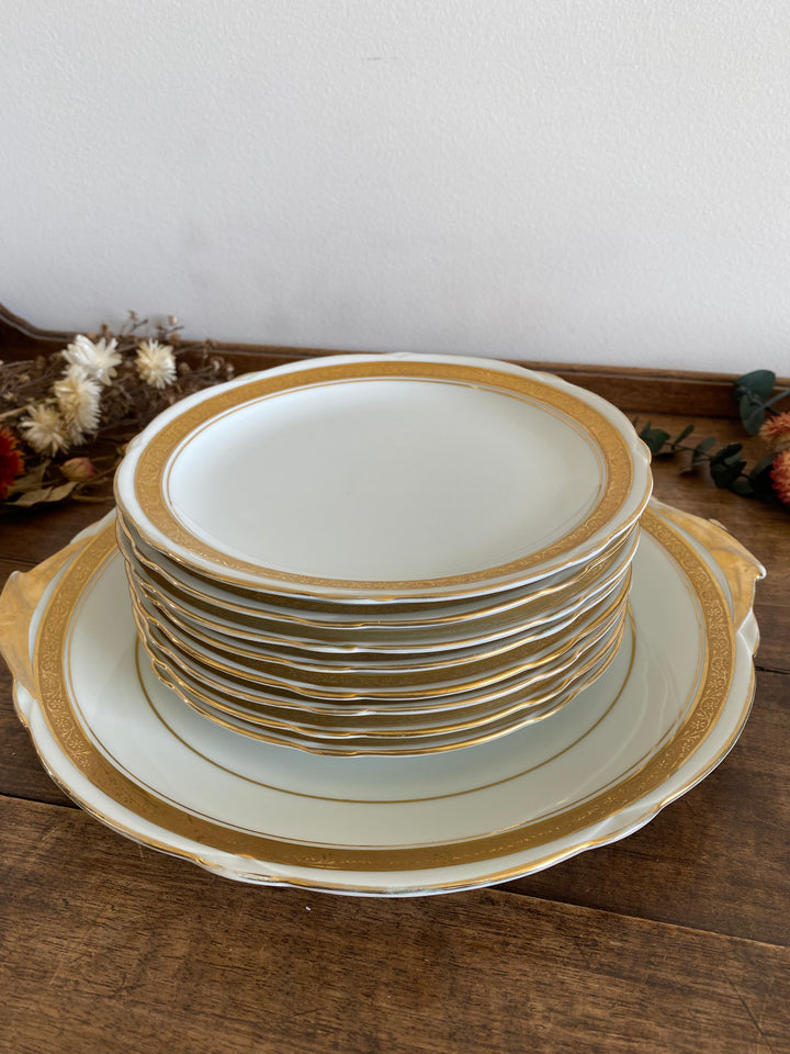 Service à gâteau blanc et or porcelaine de Limoges