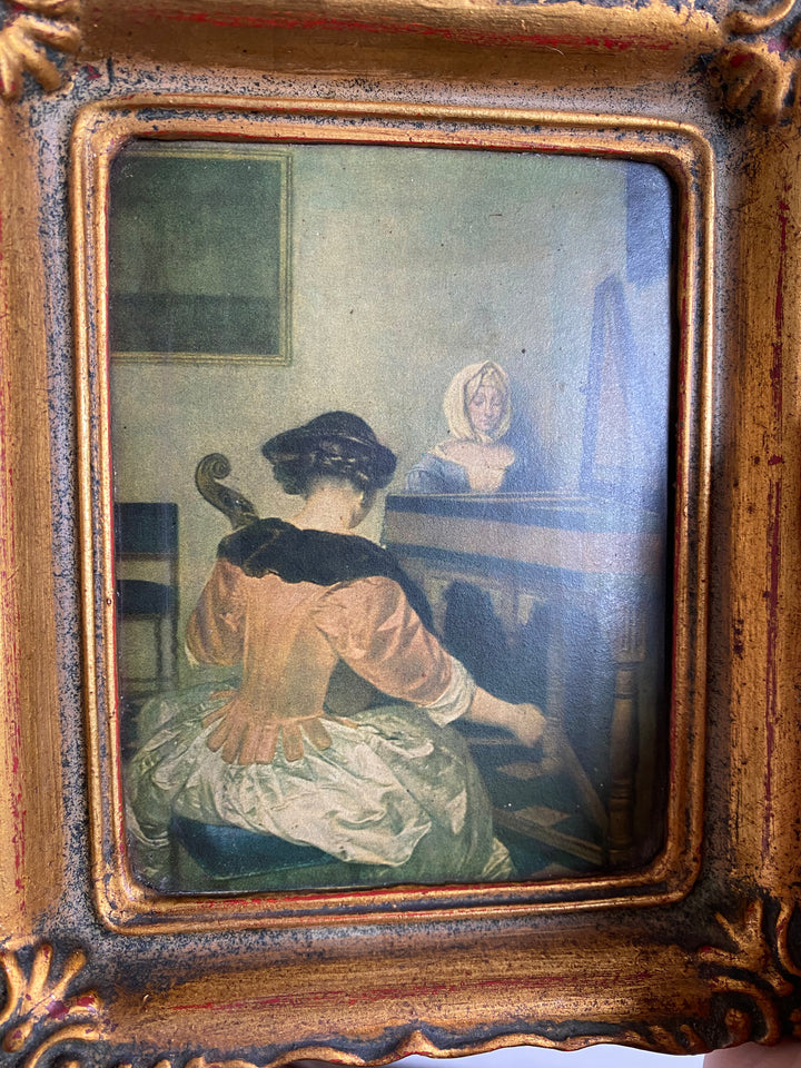 Tableaux illustrations d’époque dorés style rococo