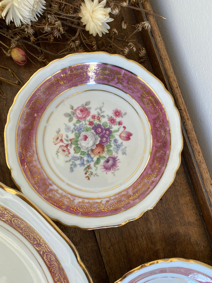 Service à dessert en porcelaine Bavaria vieux rose