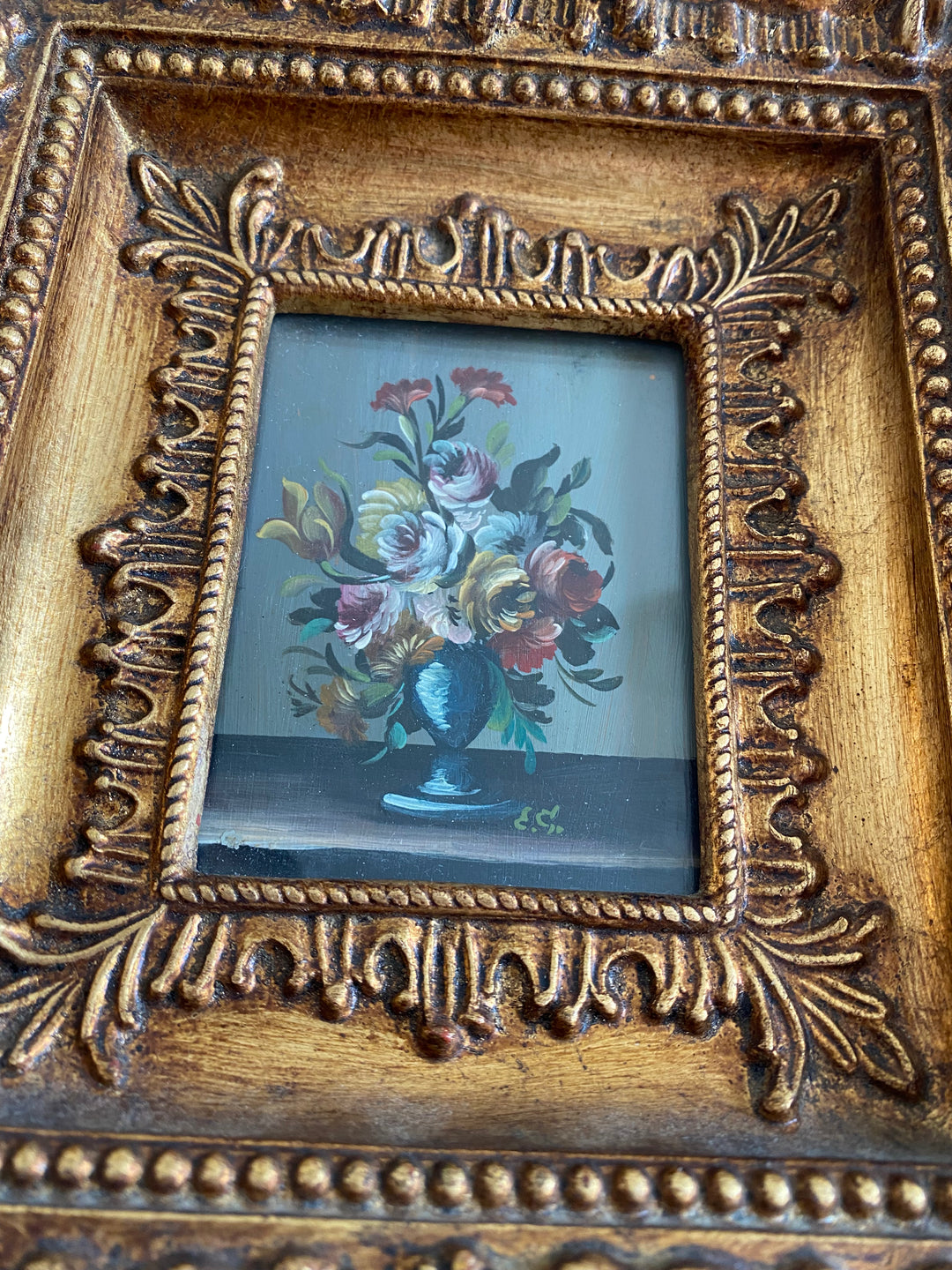 Peintures florales cadres dorés baroques