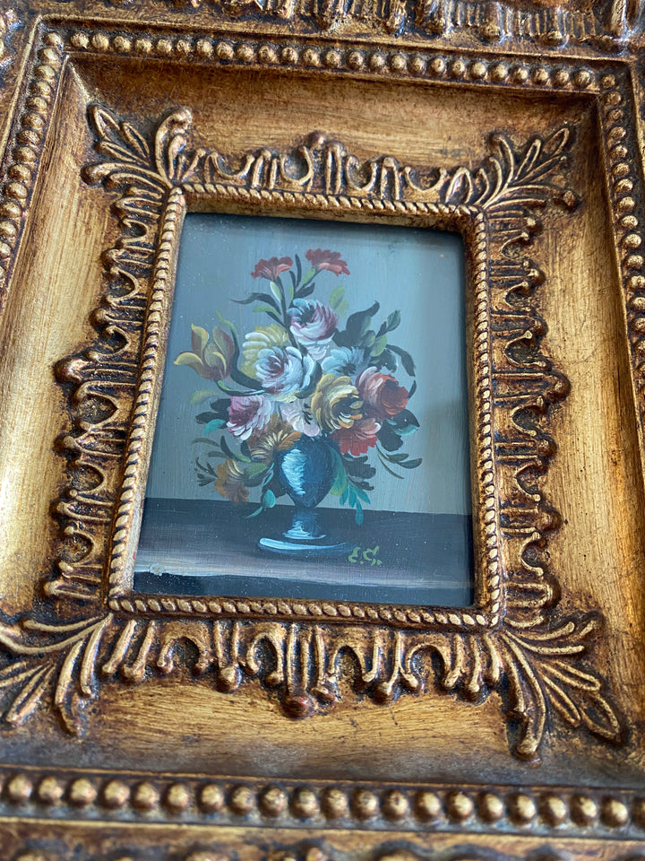 Peintures florales cadres dorés baroques