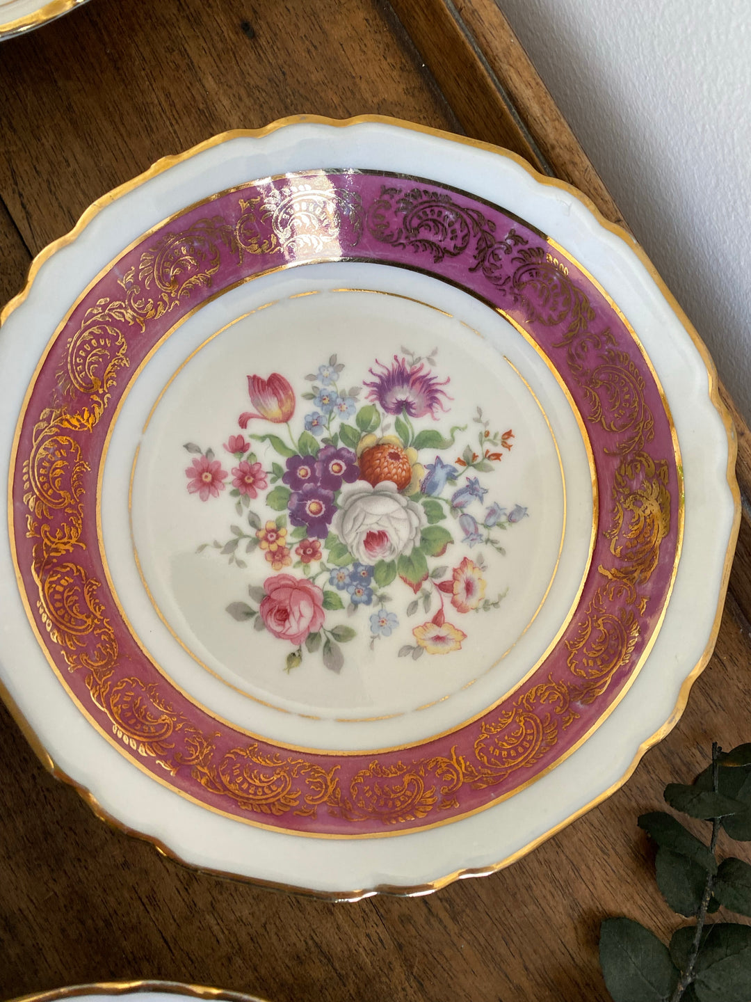 Service à dessert en porcelaine Bavaria vieux rose