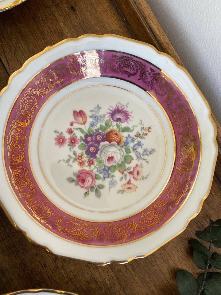 Service à dessert en porcelaine Bavaria vieux rose