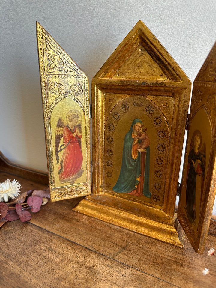 Triptyque religieux florentin en bois années 60