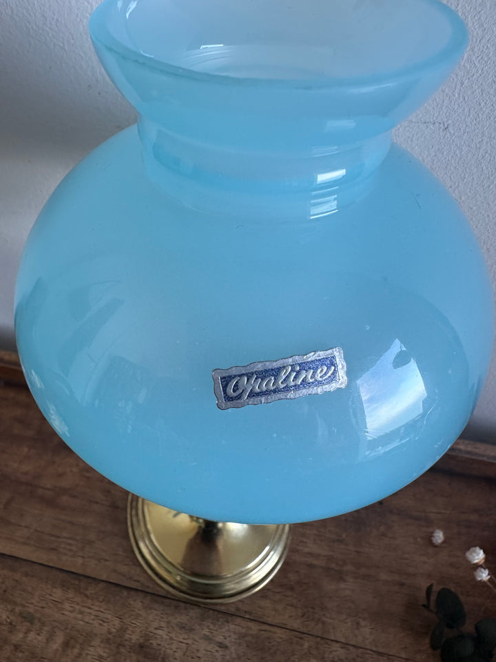 Lampe en laiton et opaline bleue taille mini