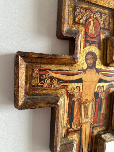 Icône religieuse Crucifix de Saint Damien support en bois