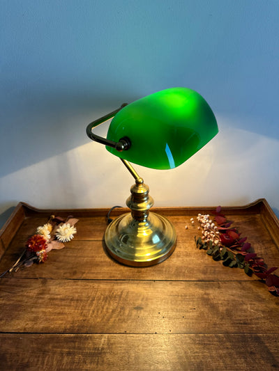 Lampe de notaire opaline verte années 90