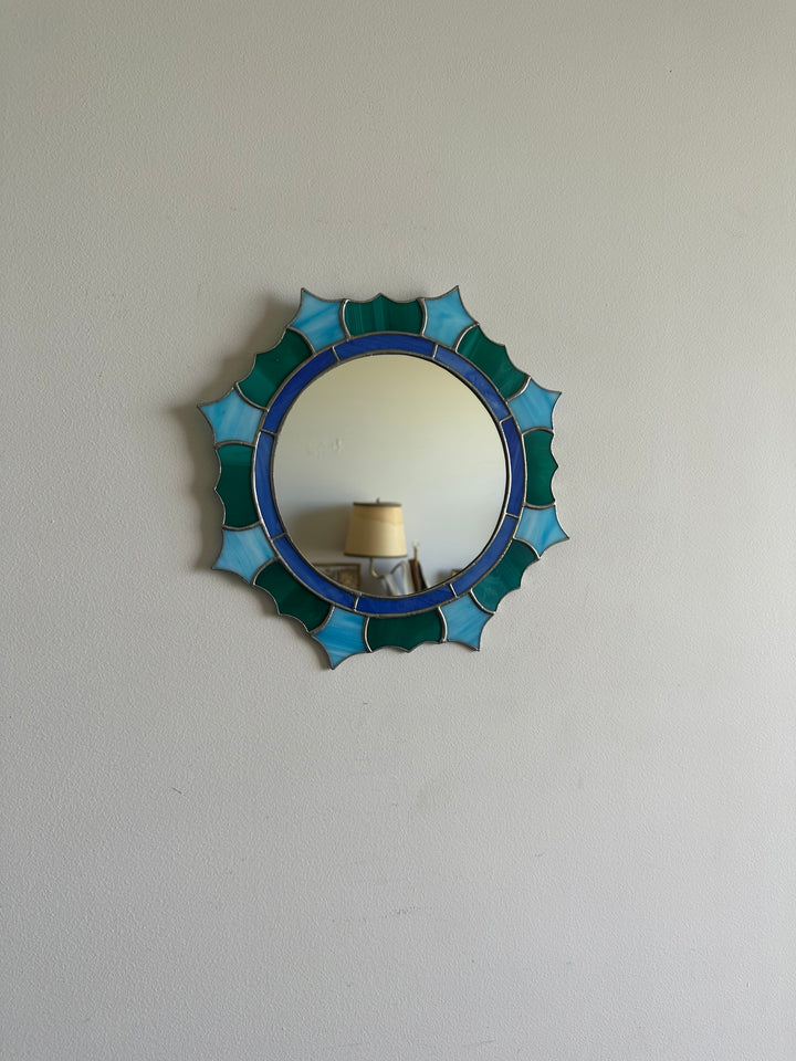 Miroir vitraux soudés bleus et verts