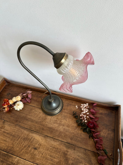 Lampe de chevet col de cygne globe rose tulipe