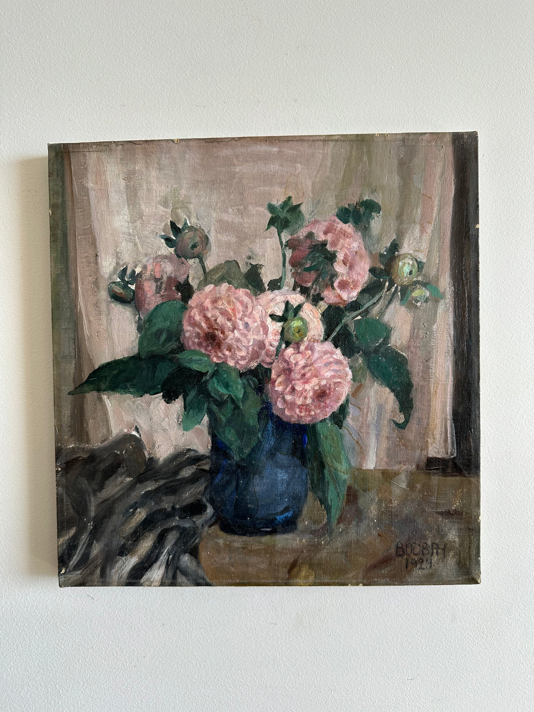 Peinture sur toile bouquet de fleurs roses 1924