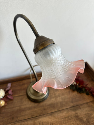 Lampe col de cygne en laiton globe tulipe couleur rose orangé