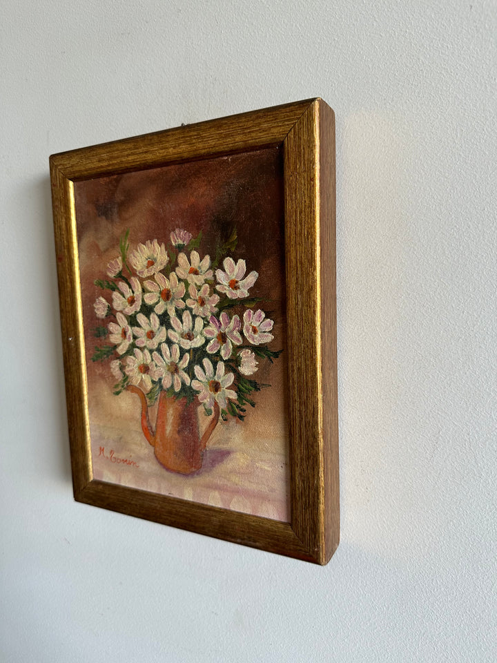 Peinture sur toile bouquet de marguerites signée 1983