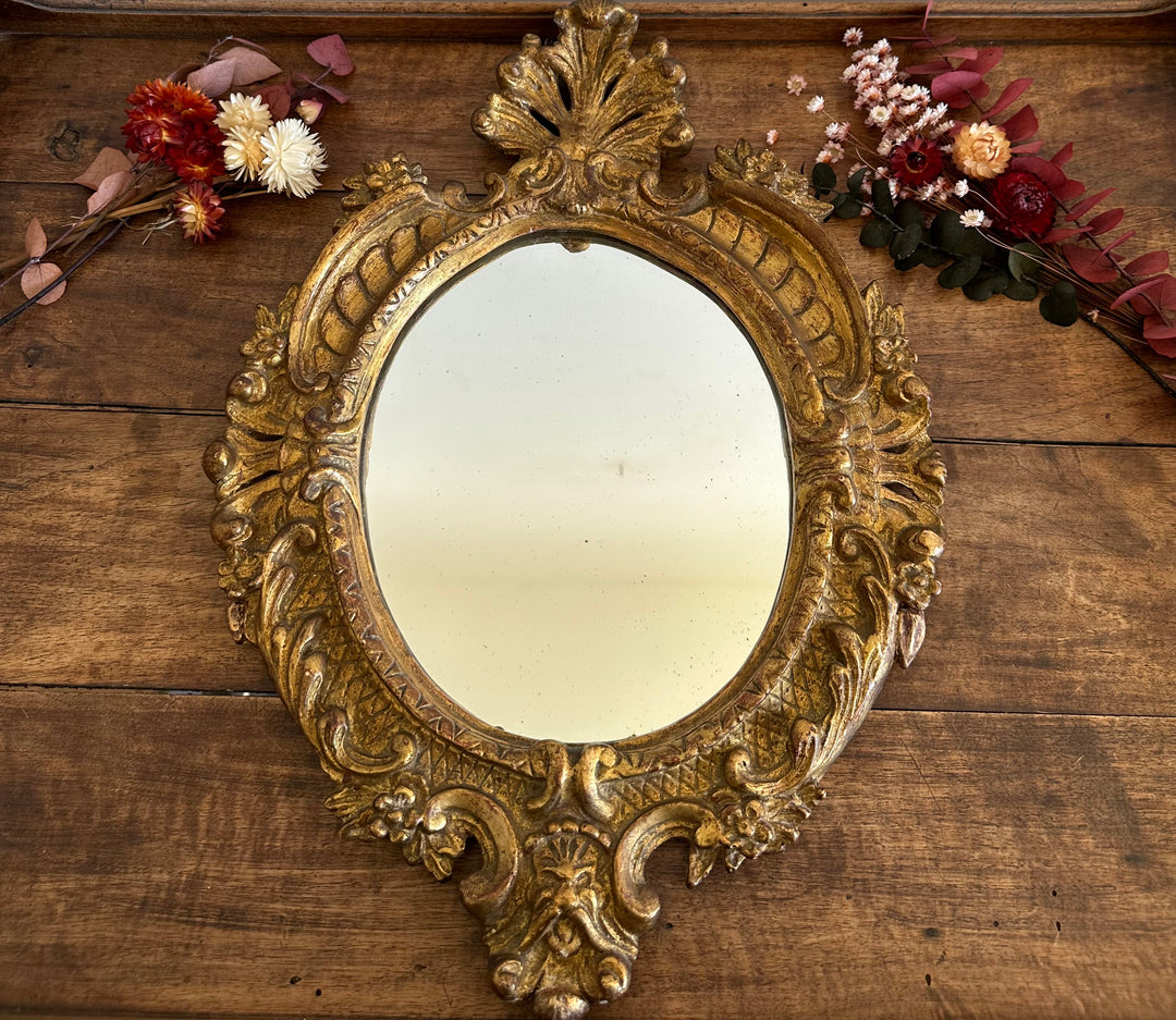 Miroir en bois et stuc 19ème style rococo