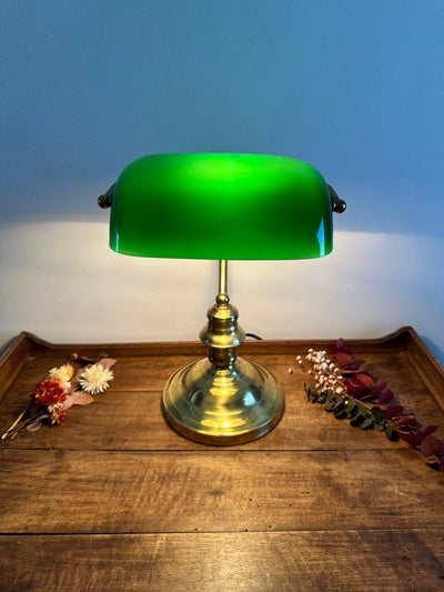 Lampe de notaire opaline verte années 90