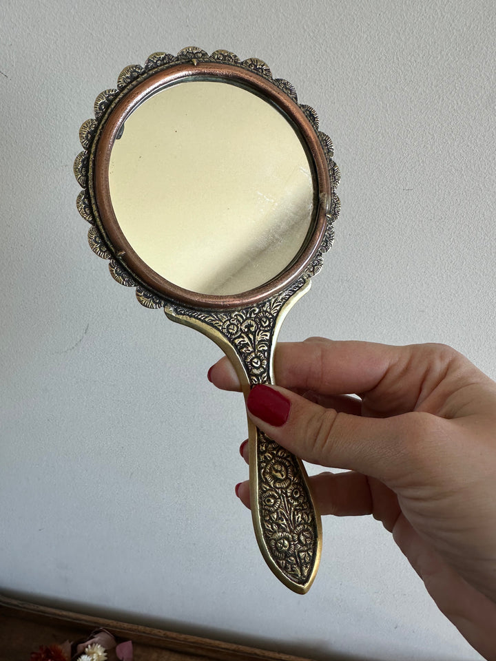 Miroir à main paon en laiton