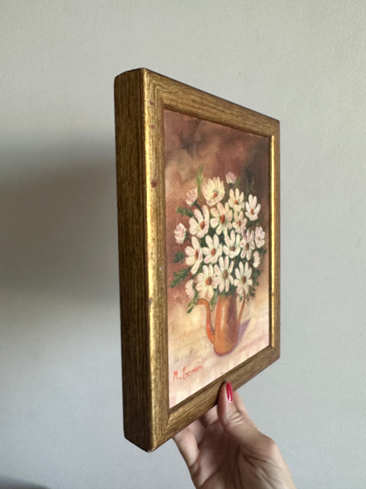 Peinture sur toile bouquet de marguerites signée 1983