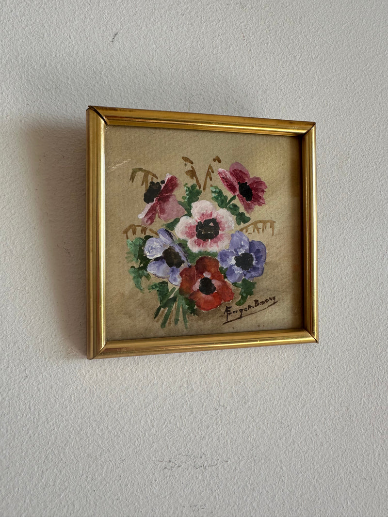 Peinture florale mini dans son cadre en bois carré