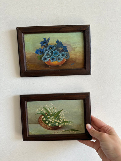Peintures florales encadrement en bois foncé rectangulaire