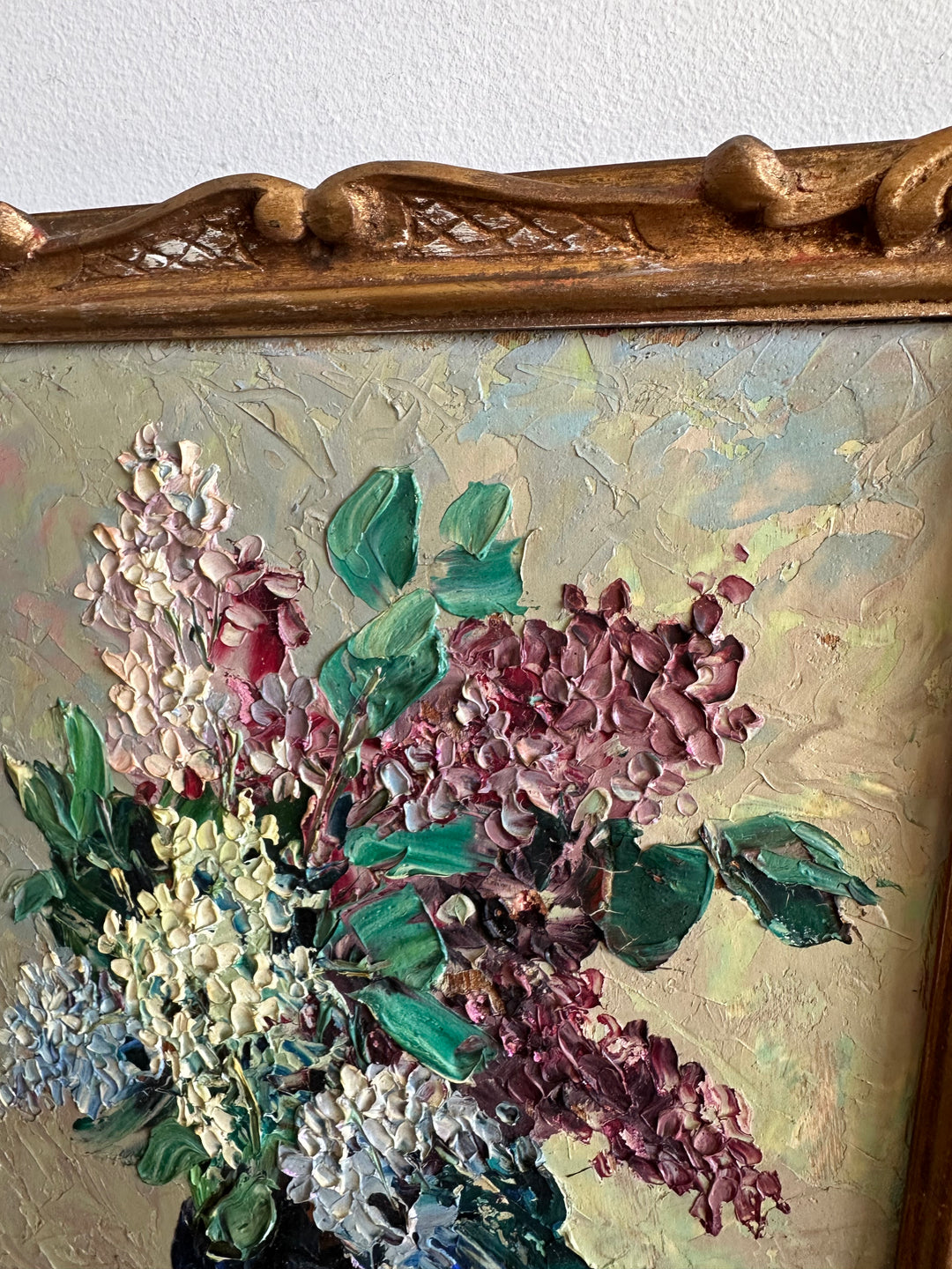 Peinture signée encadrée Lilas années 20