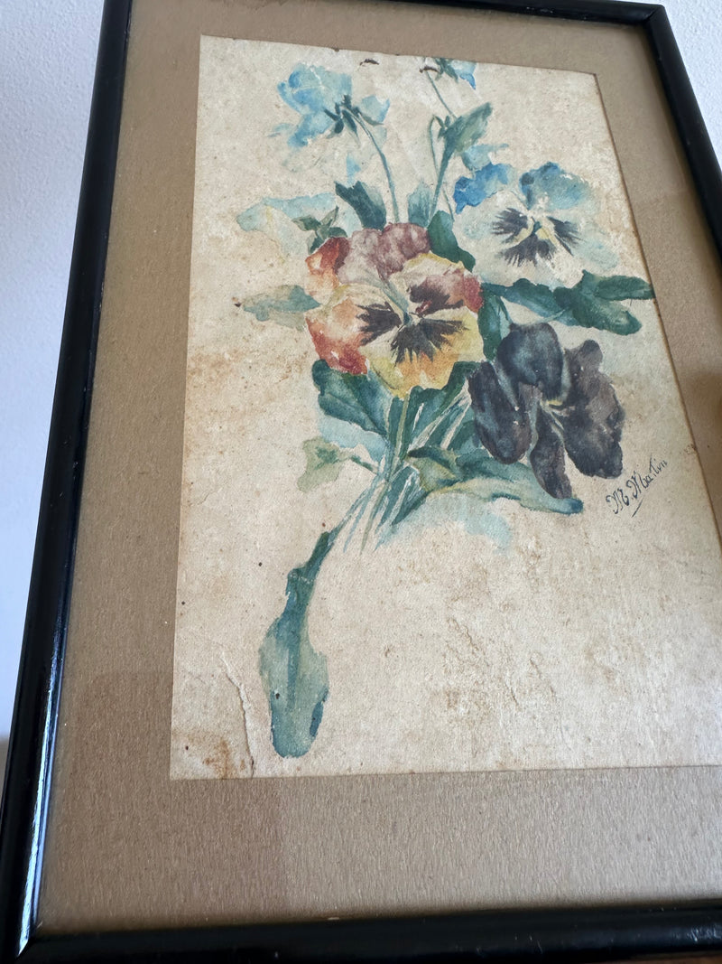 Aquarelle bouquet de fleurs années 1900