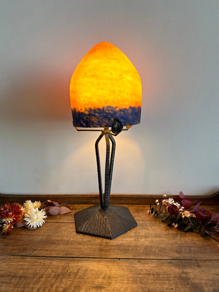 Lampe champignon en verre fumé orangé années 50