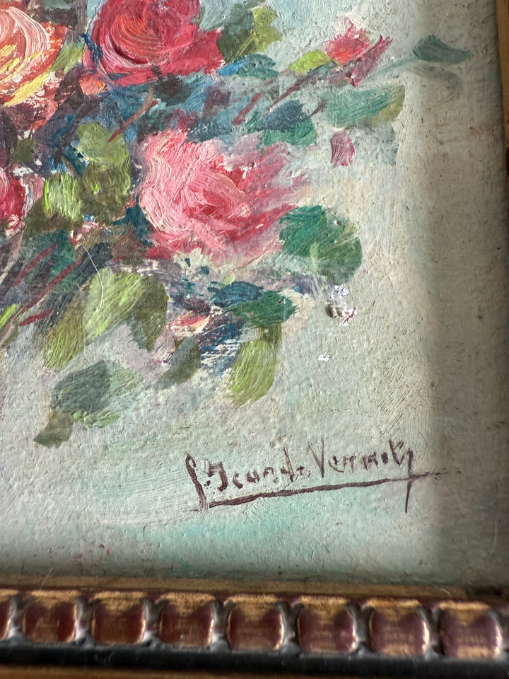 Peintures à l’huile bouquets de fleurs encadrement en bois