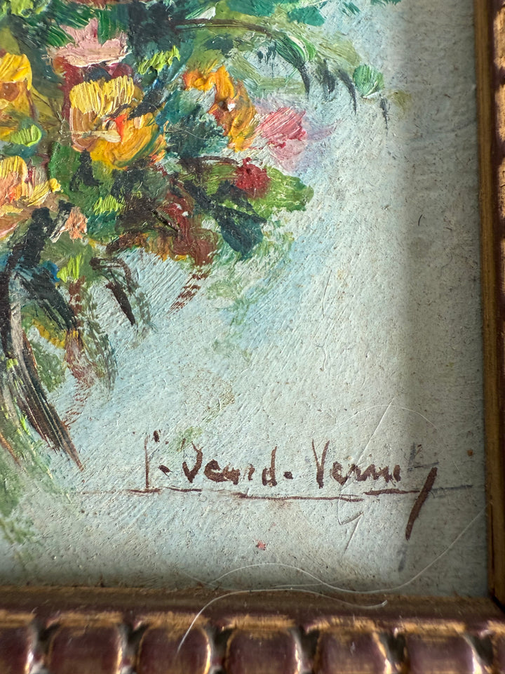 Peintures à l’huile bouquets de fleurs encadrement en bois