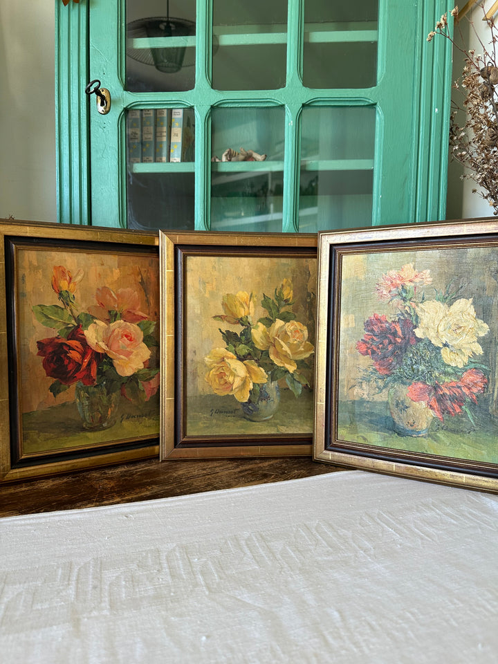 Peintures florales signées encadrées années 80