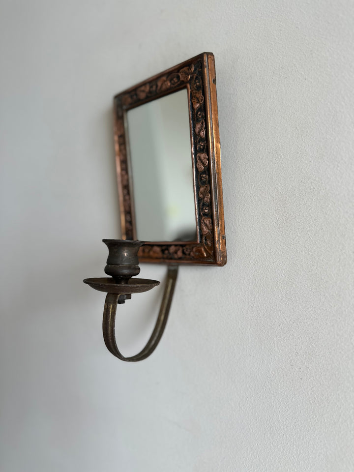 Miroir anglais en cuivre bougeoir frontal