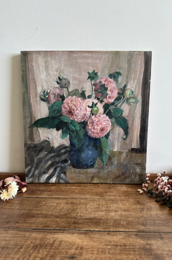 Peinture sur toile bouquet de fleurs roses 1924