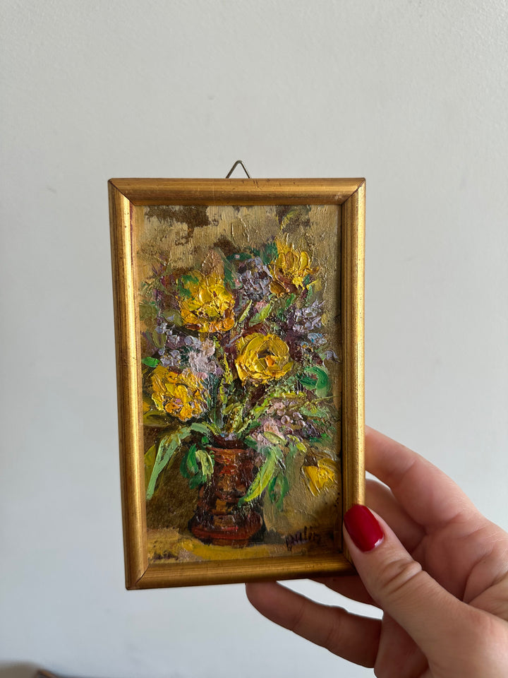 Peintures florales tailles mini dans leurs cadres en bois