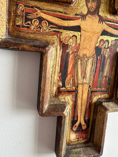 Icône religieuse Crucifix de Saint Damien support en bois