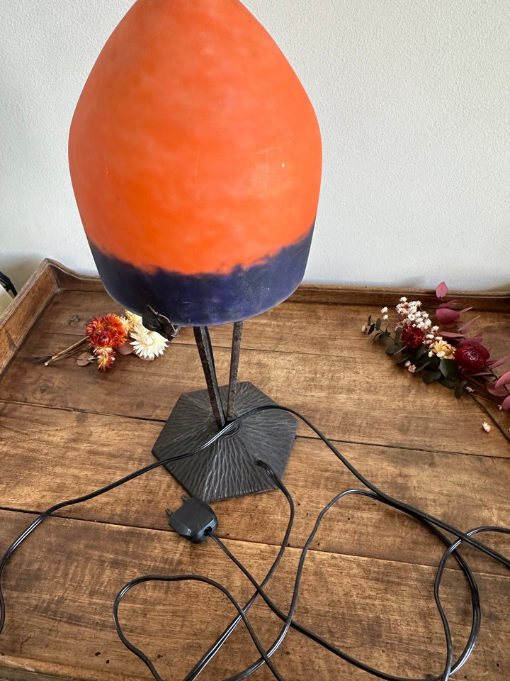 Lampe champignon en verre fumé orangé années 50