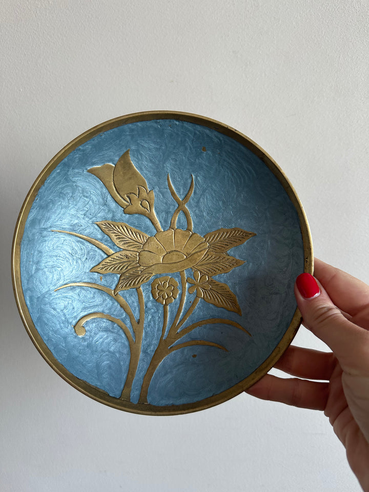 Ensemble d'assiettes en laiton cloisonné bleu ciel