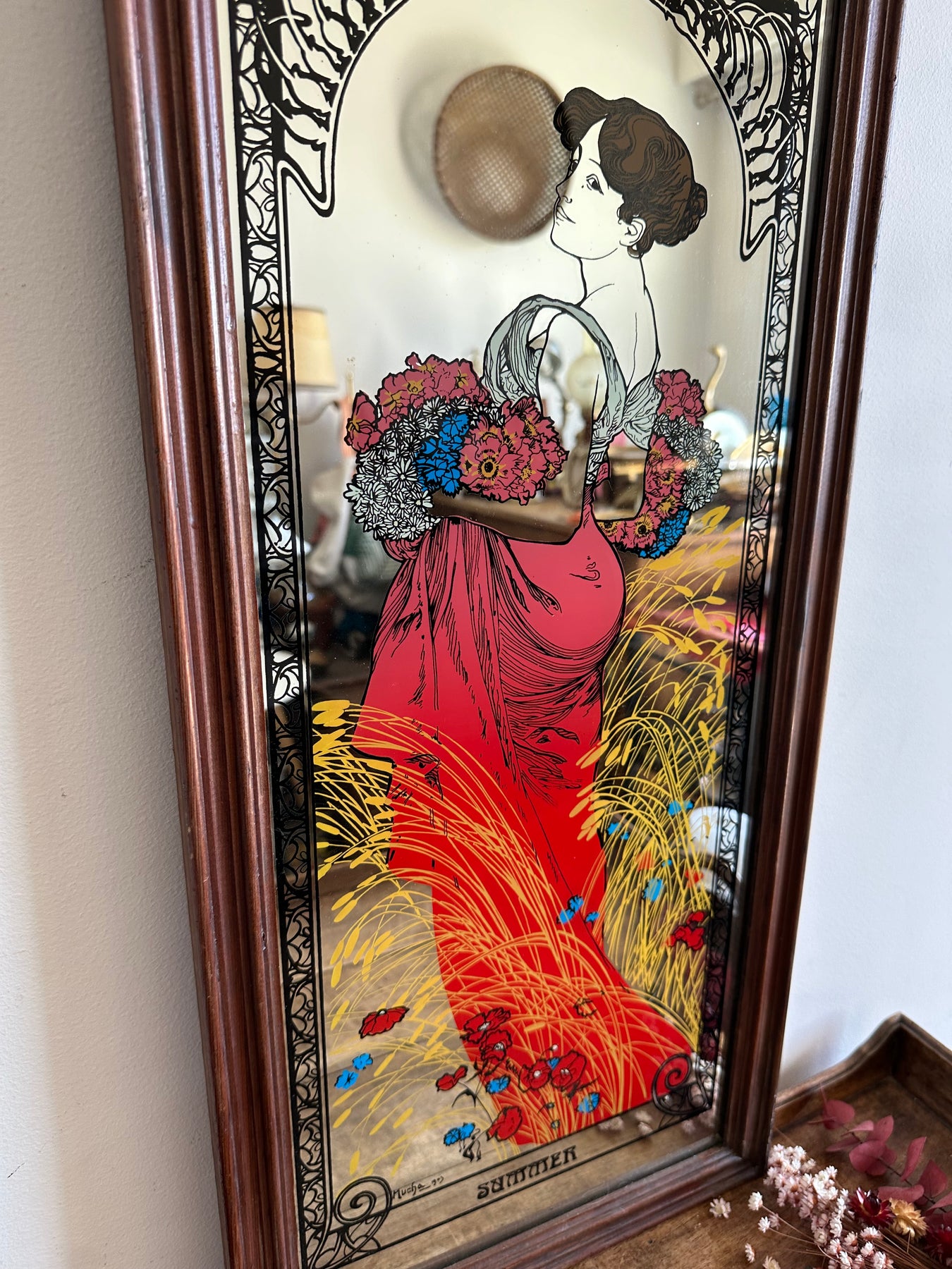 Miroir mural sérigraphié Mucha allégorie Printemps Spring 34x18 cm Miroir mural sérigraphié Mucha allégorie Printemps Spring 34x18 cm